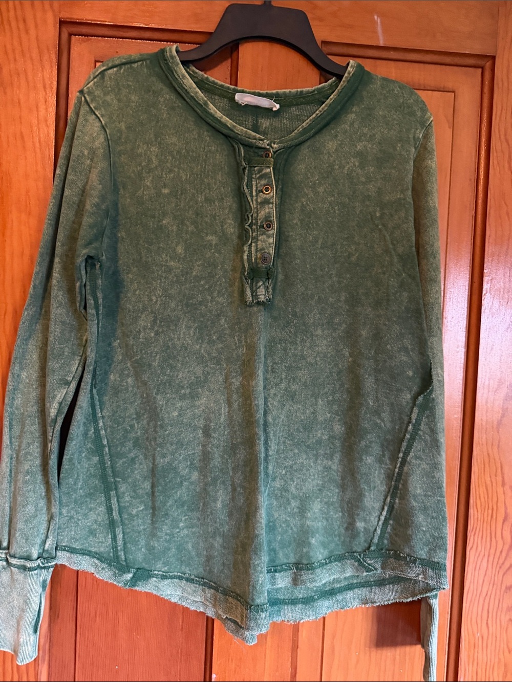 Zenana Outfitters Green Washed Long-Sleeve Henley